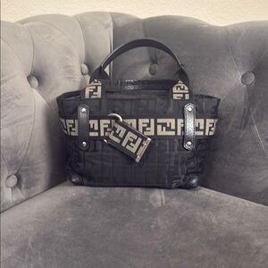 Fendi Black and Tan Tote with Monogram Pattern